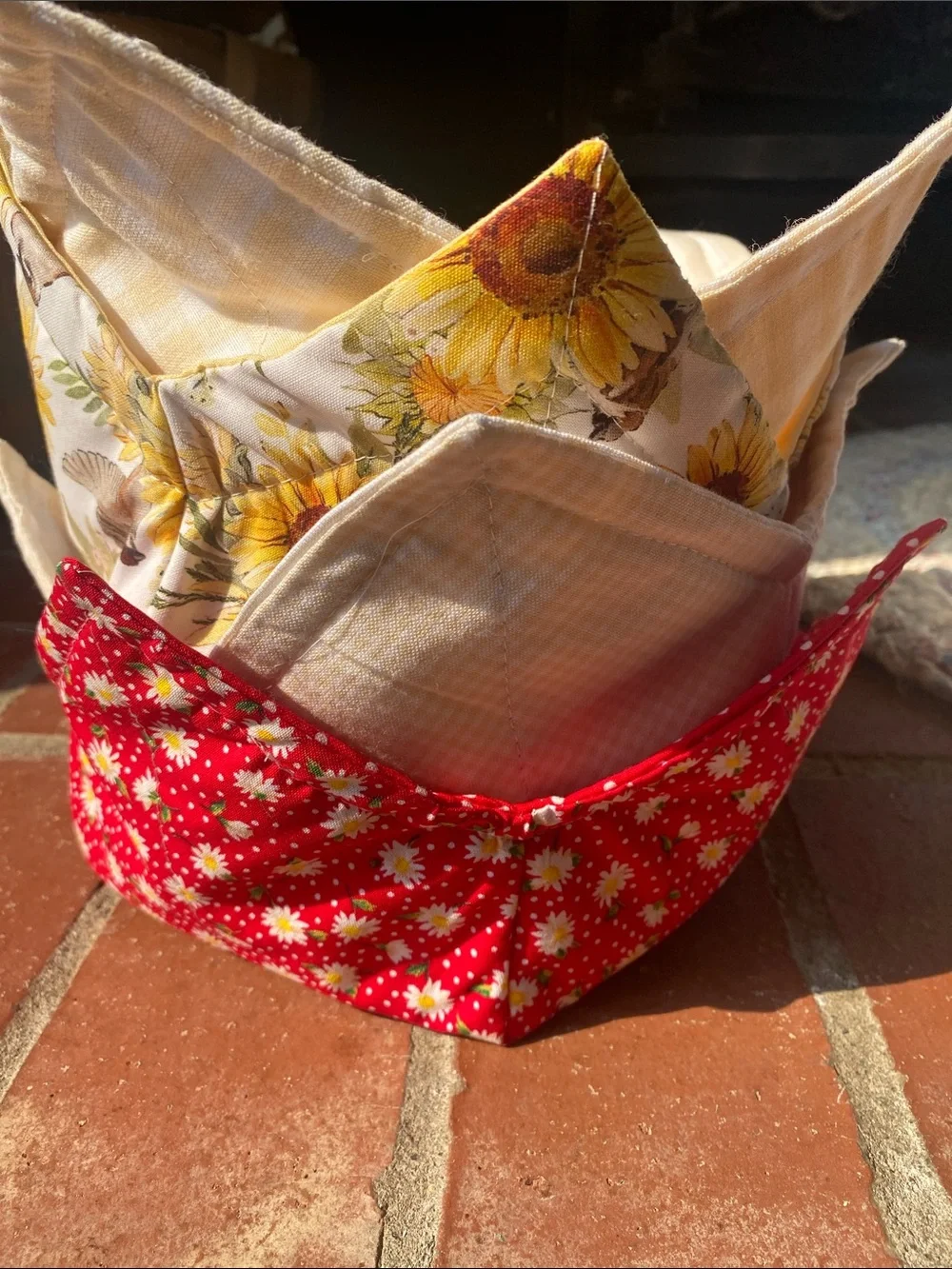 Handmade bowl cozie 100% cotton microwave washer safe.